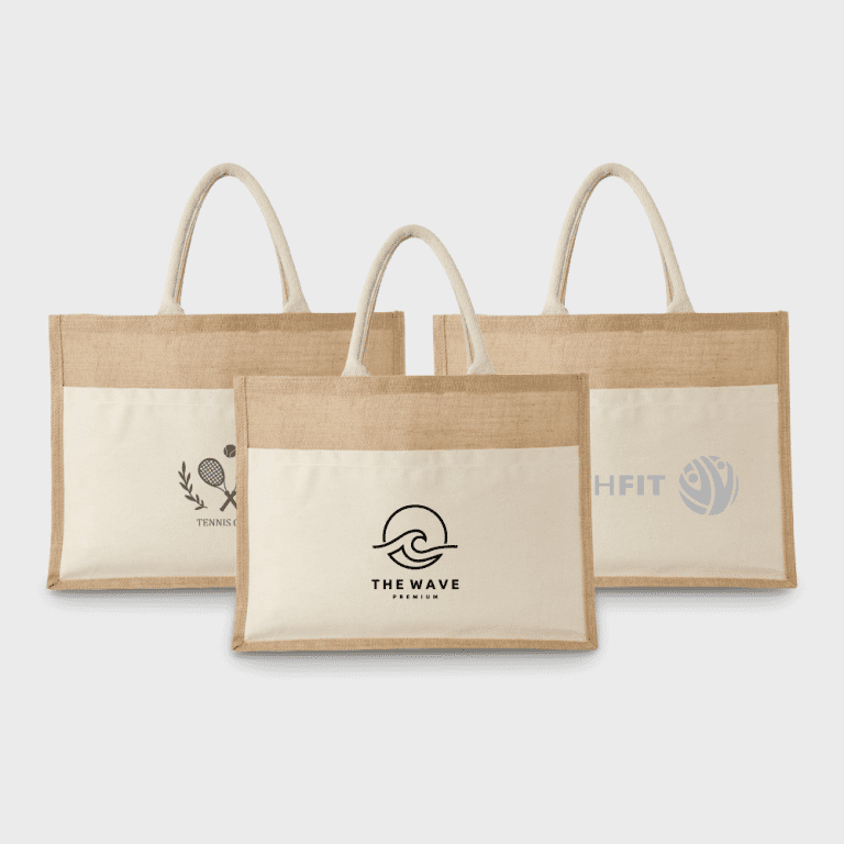 Jute draagtas met katoenen voorvak