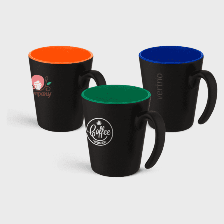 Modern handvat matzwarte mok met gekleurde binnenkant