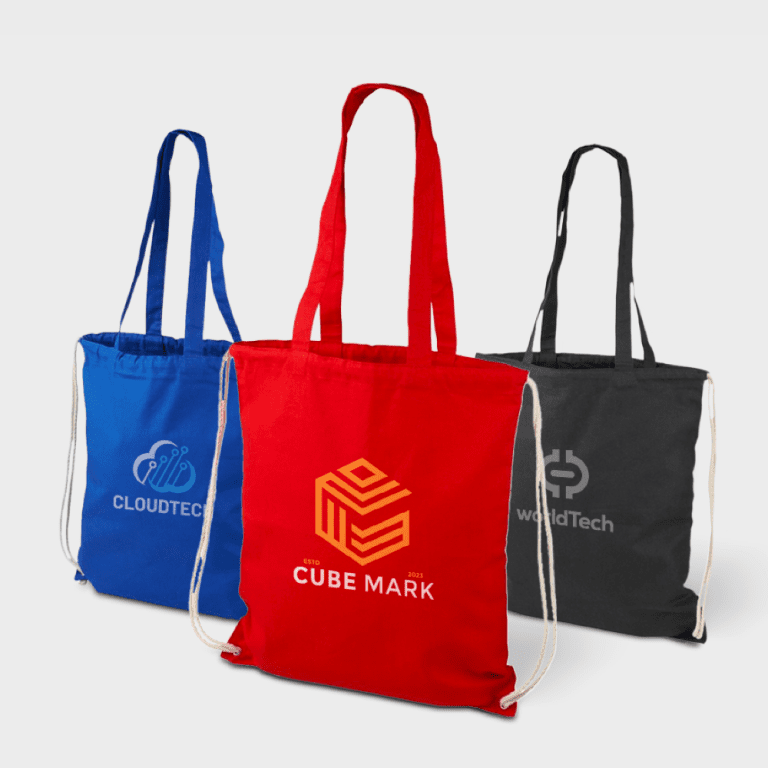 Multifunctionele katoenen tas met lange hengels en trekkoord